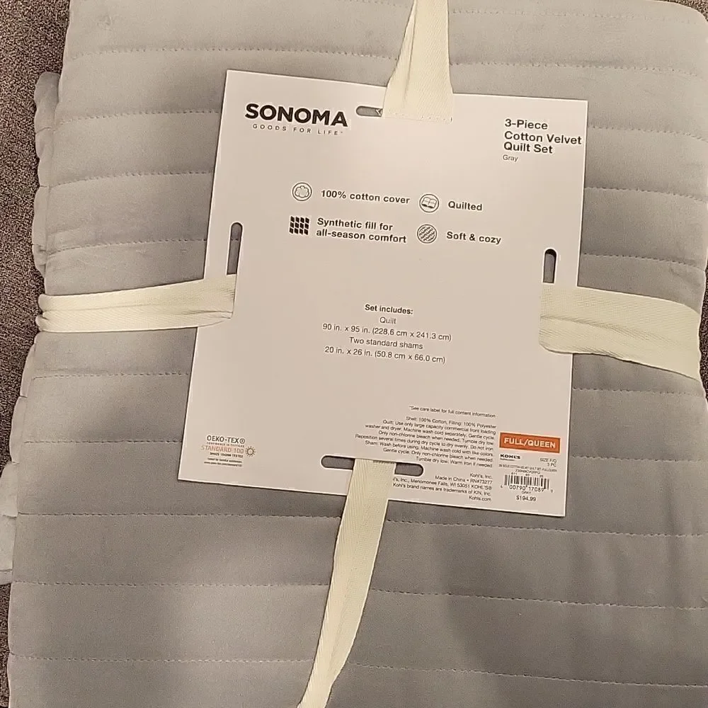 Sonoma Goods For Life 3-piece Cotton Velvet Quilt Set